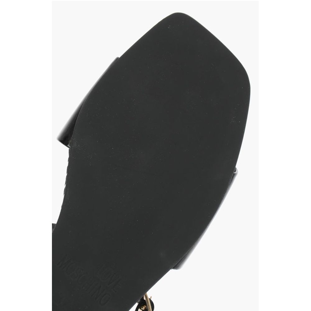LOVE Patent Leather Flat Sandals with Logoed Jewel Detail