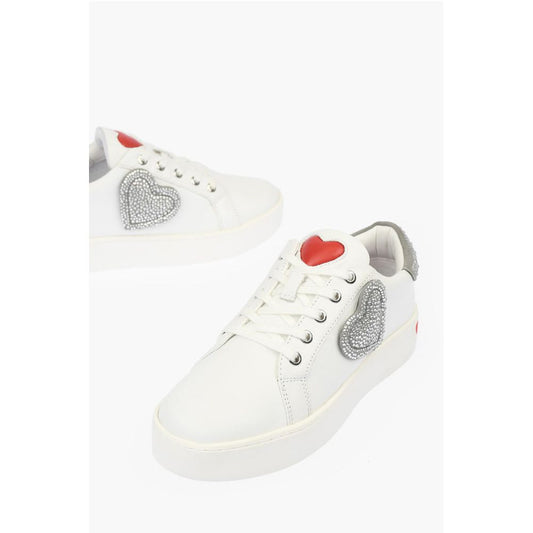 LOVE Low Top Leather Sneakers with Rhinestoned Details