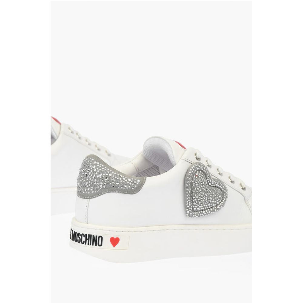 LOVE Low Top Leather Sneakers with Rhinestoned Details