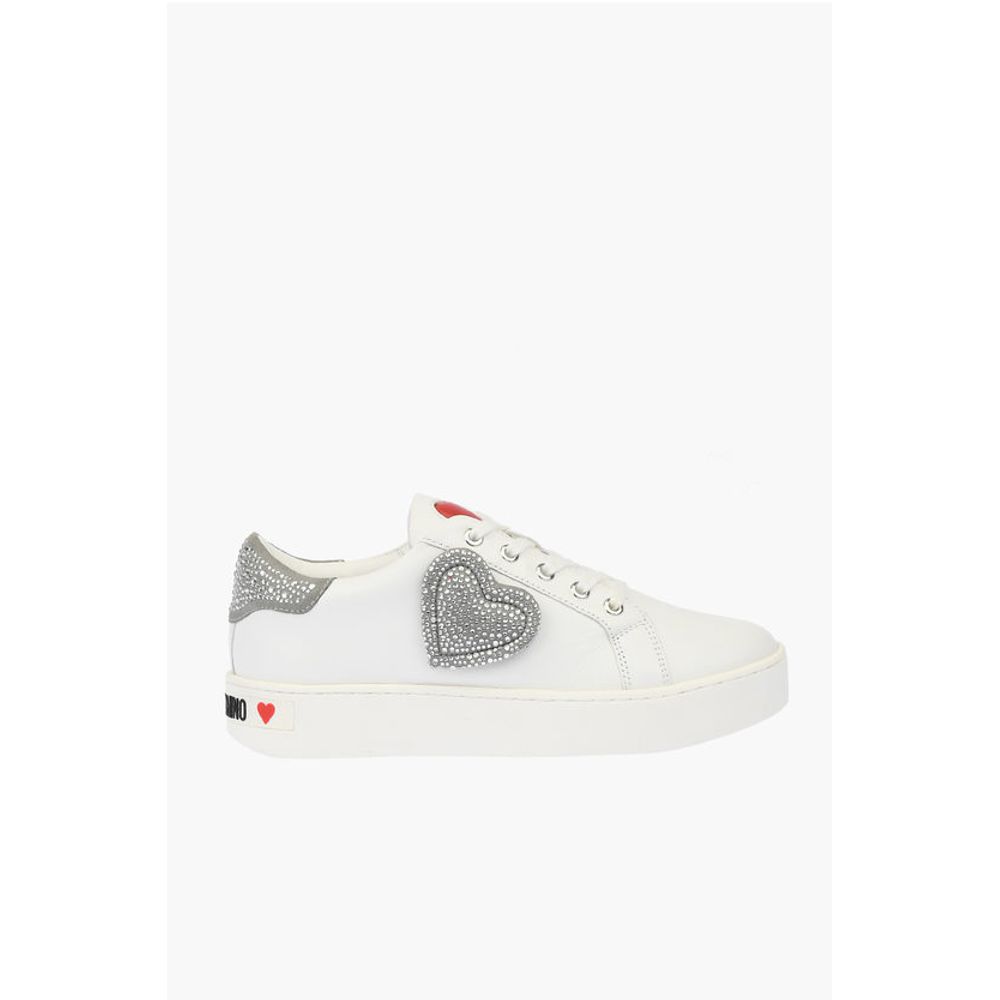 LOVE Low Top Leather Sneakers with Rhinestoned Details