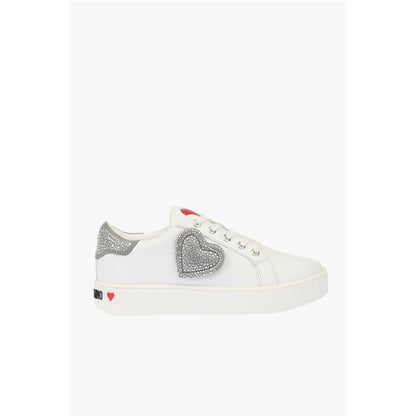 LOVE Low Top Leather Sneakers with Rhinestoned Details