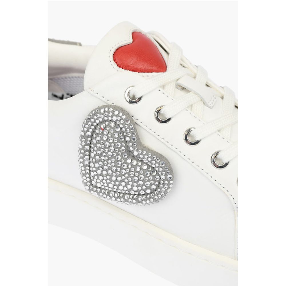 LOVE Low Top Leather Sneakers with Rhinestoned Details