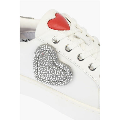LOVE Low Top Leather Sneakers with Rhinestoned Details