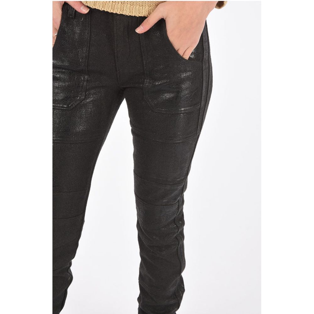 BLACK GOLD Coated Wool PERKUNO Biker Pants with Ankle Zip