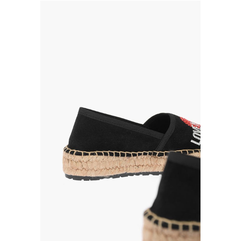 LOVE Suede Split Leather Platform Espadrilles with Strass Lo