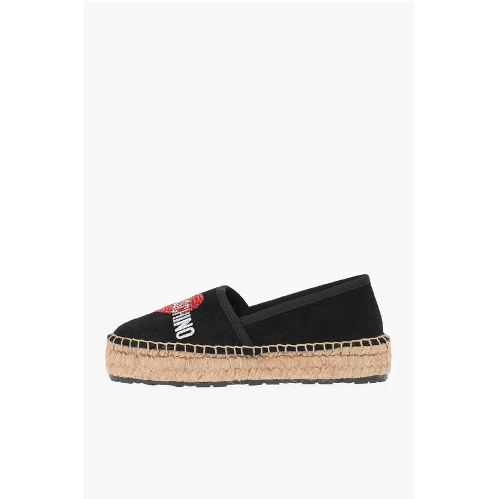 LOVE Suede Split Leather Platform Espadrilles with Strass Lo