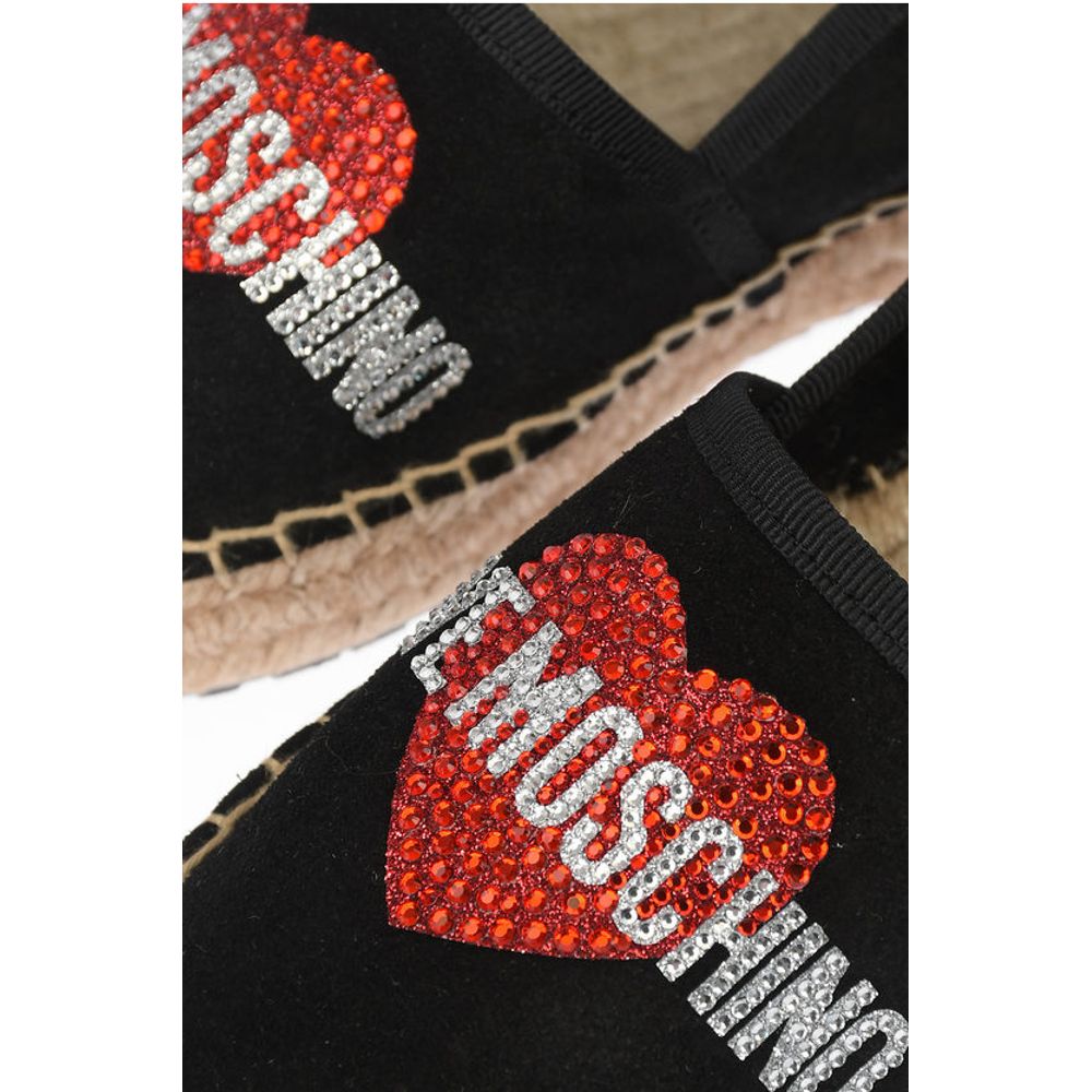 LOVE Suede Split Leather Platform Espadrilles with Strass Lo