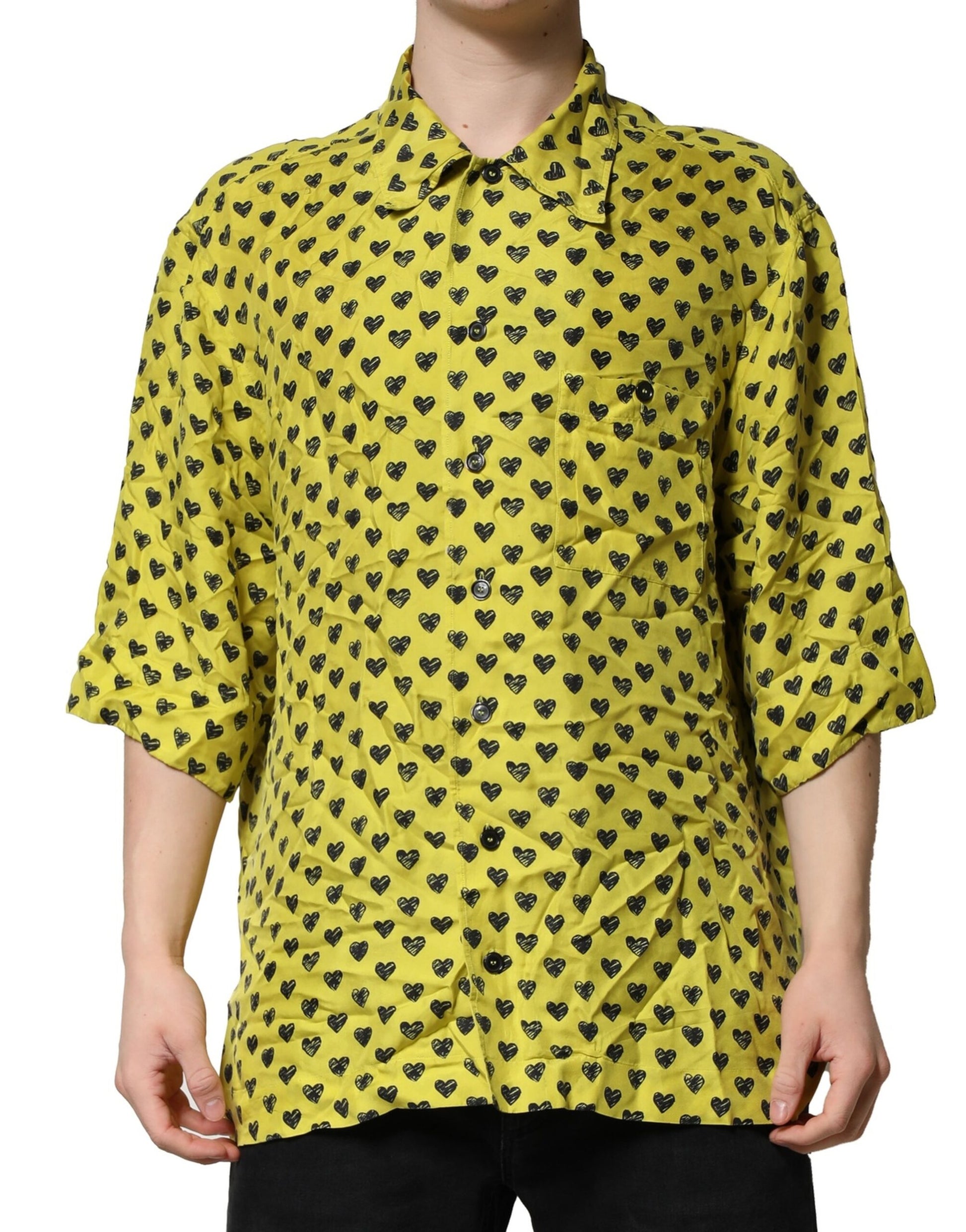 Yellow Heart Short Sleeves Men Casual Shirt