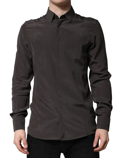 Dark Brown Silk GOLD Men Dress Formal Shirt