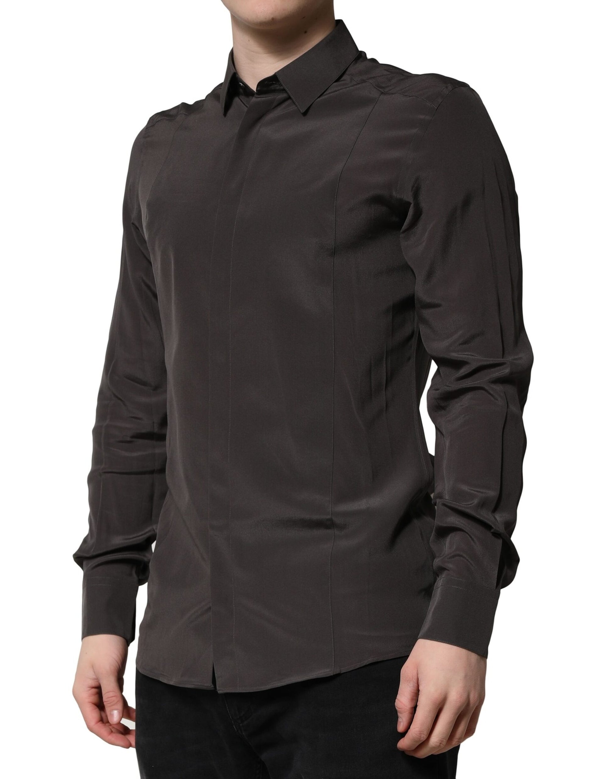 Dark Brown Silk GOLD Men Dress Formal Shirt