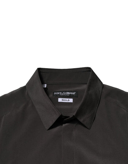 Dark Brown Silk GOLD Men Dress Formal Shirt