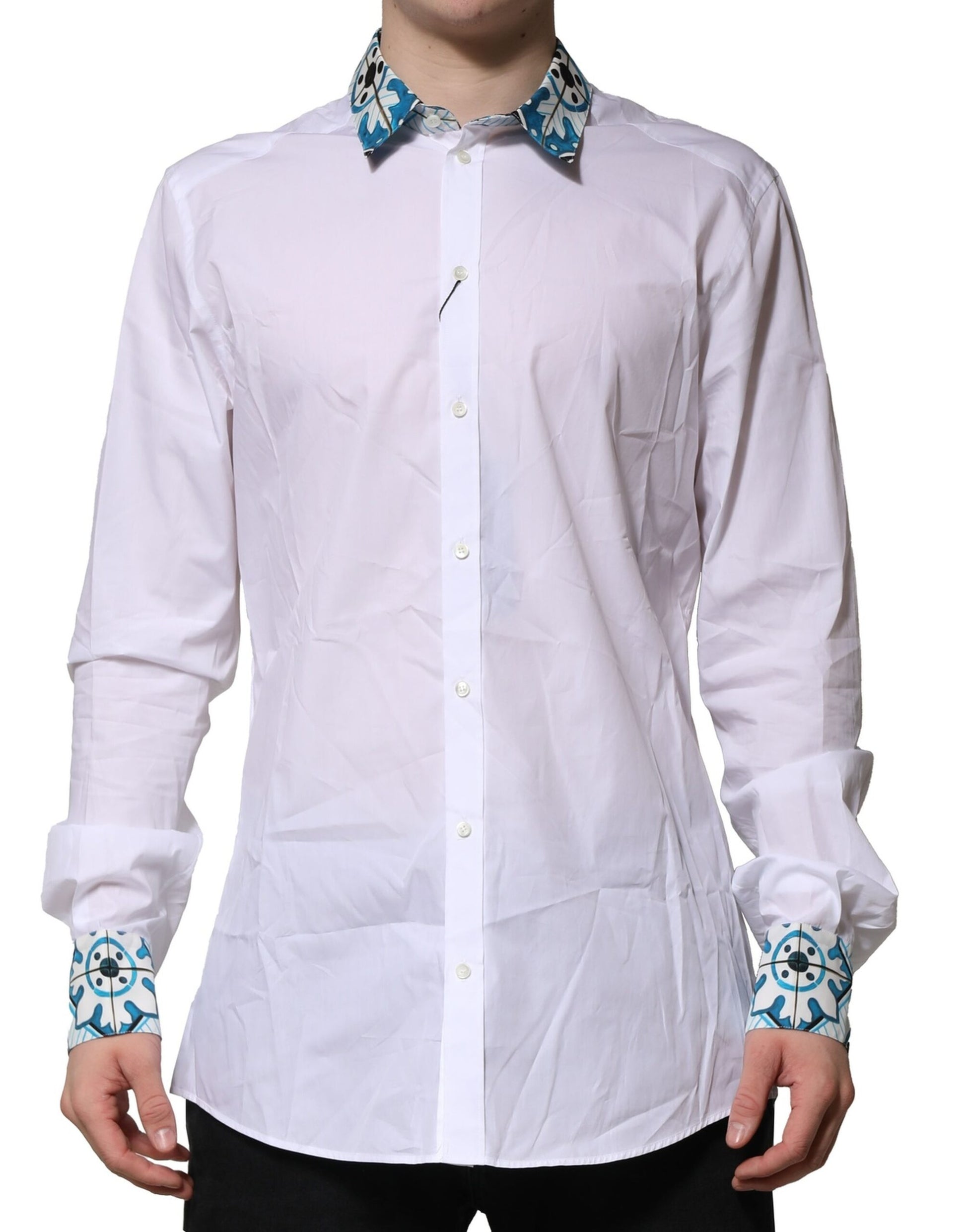 White Majolica Detailing GOLD Dress Shirt