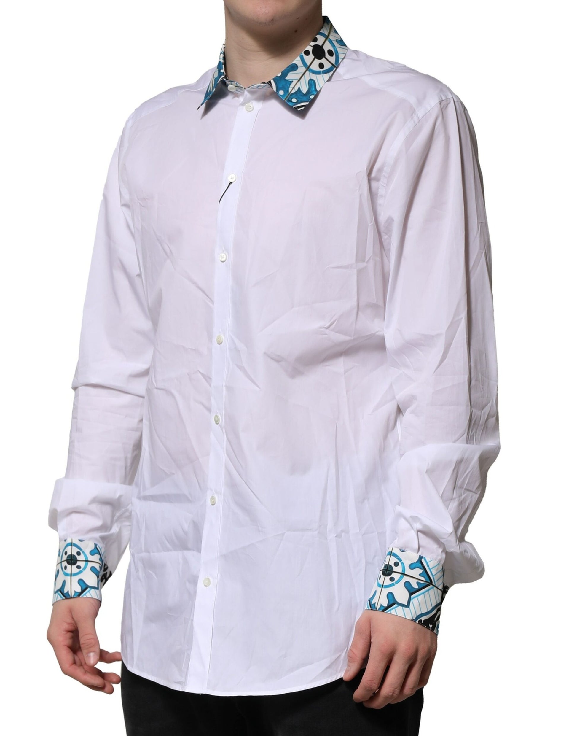 White Majolica Detailing GOLD Dress Shirt