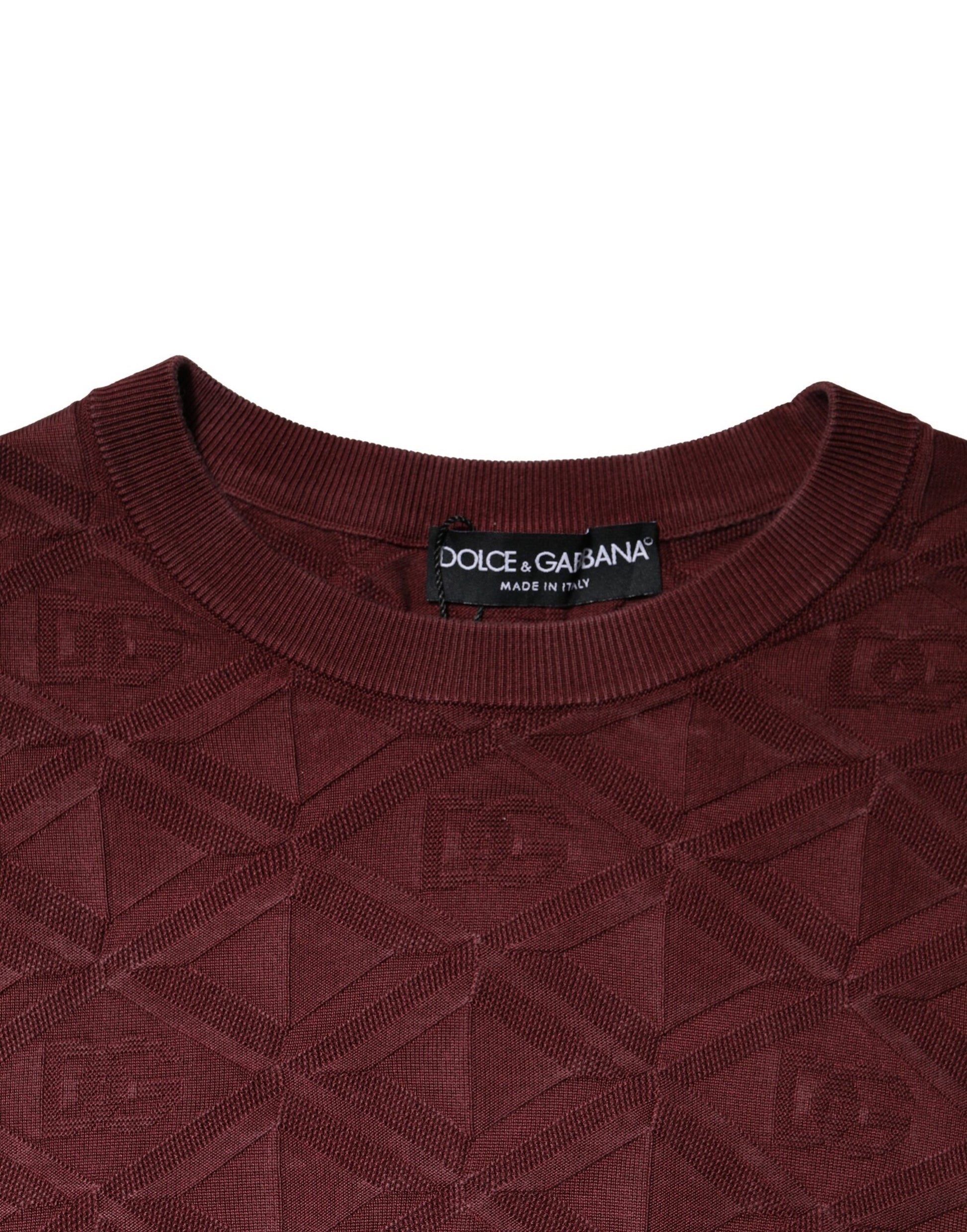 Bordeaux Silk Knit Crew Neck Pullover Sweater