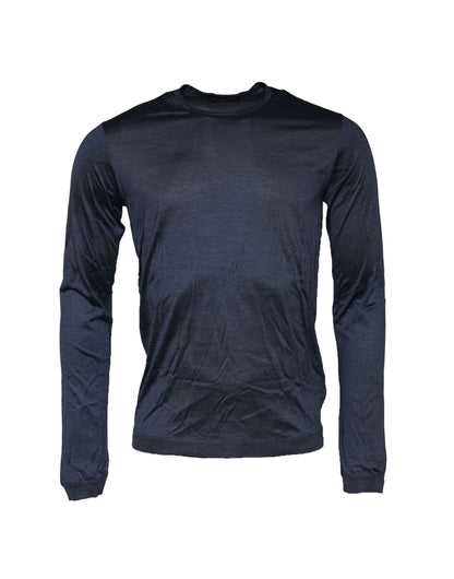 Dark Blue Silk Crew Neck Sweatshirt Sweater