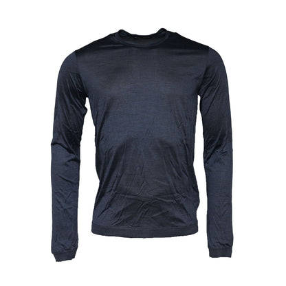 Dark Blue Silk Crew Neck Sweatshirt Sweater