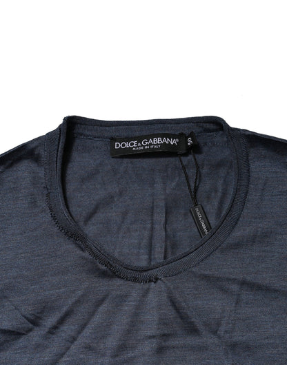 Dark Blue Silk Crew Neck Sweatshirt Sweater
