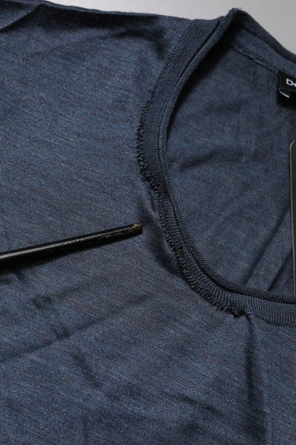 Dark Blue Silk Crew Neck Sweatshirt Sweater