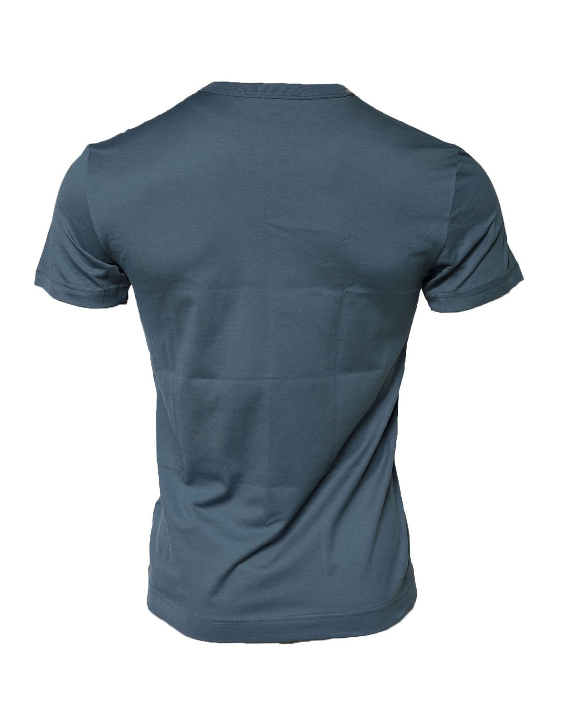 Camiseta azul de algodón con cuello redondo y manga corta