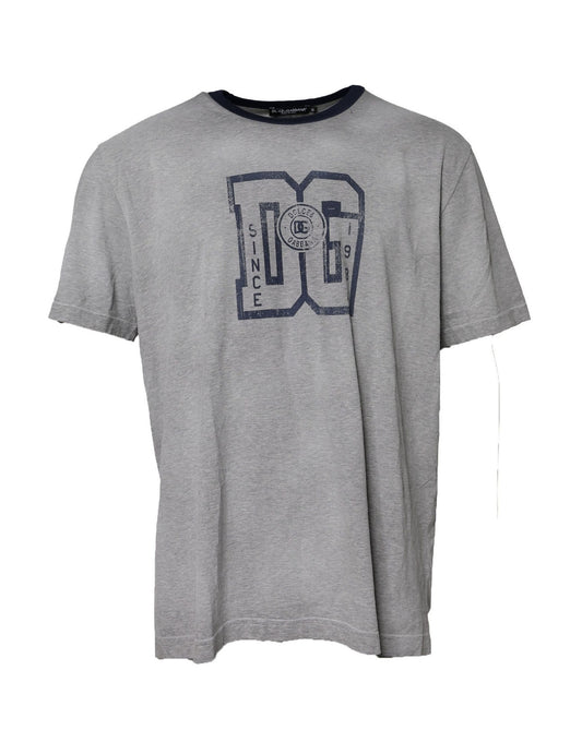 Gray Cotton Crew Neck Short Sleeves T-shirt