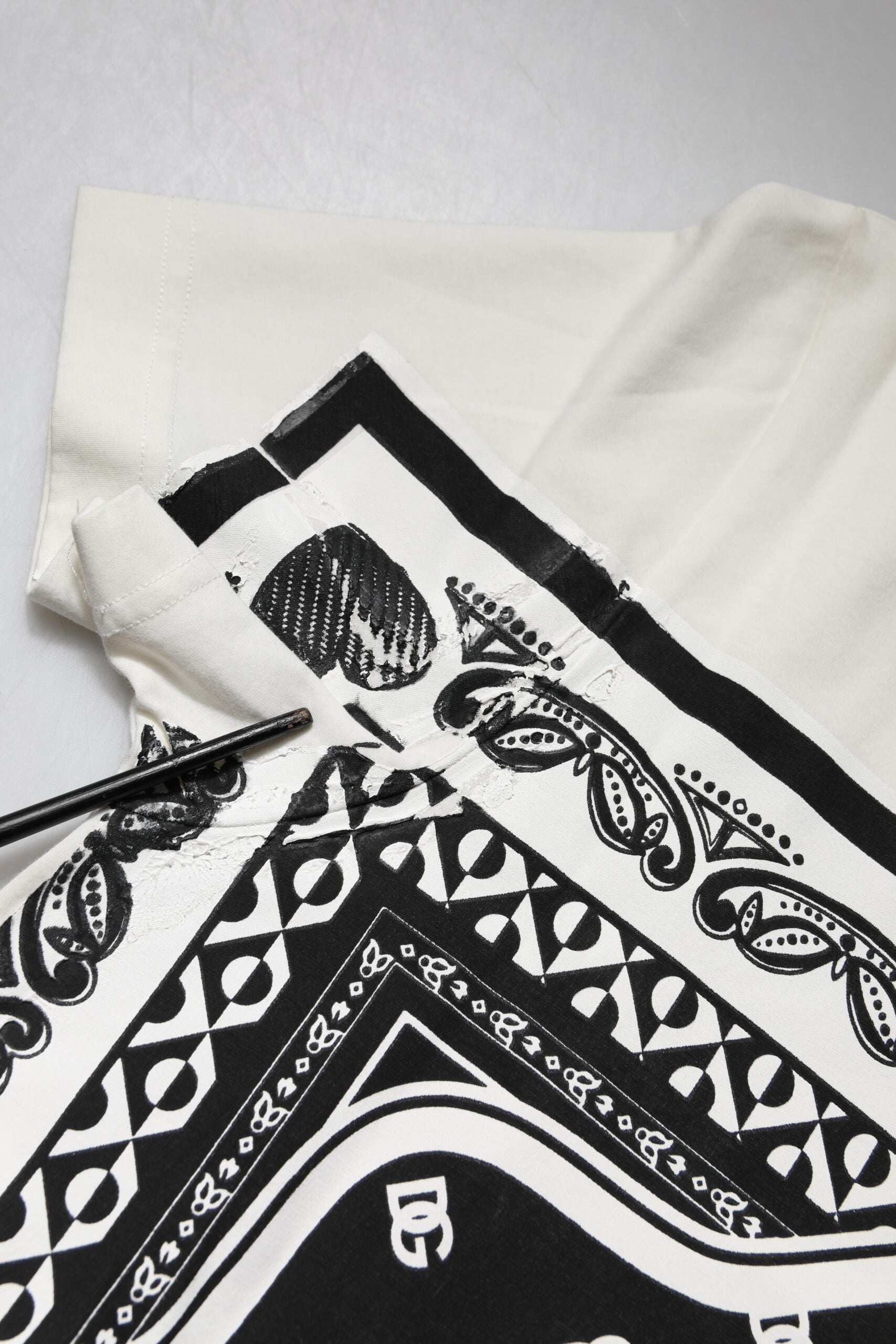 White Bandana Crew Neck Short Sleeve T-shirt