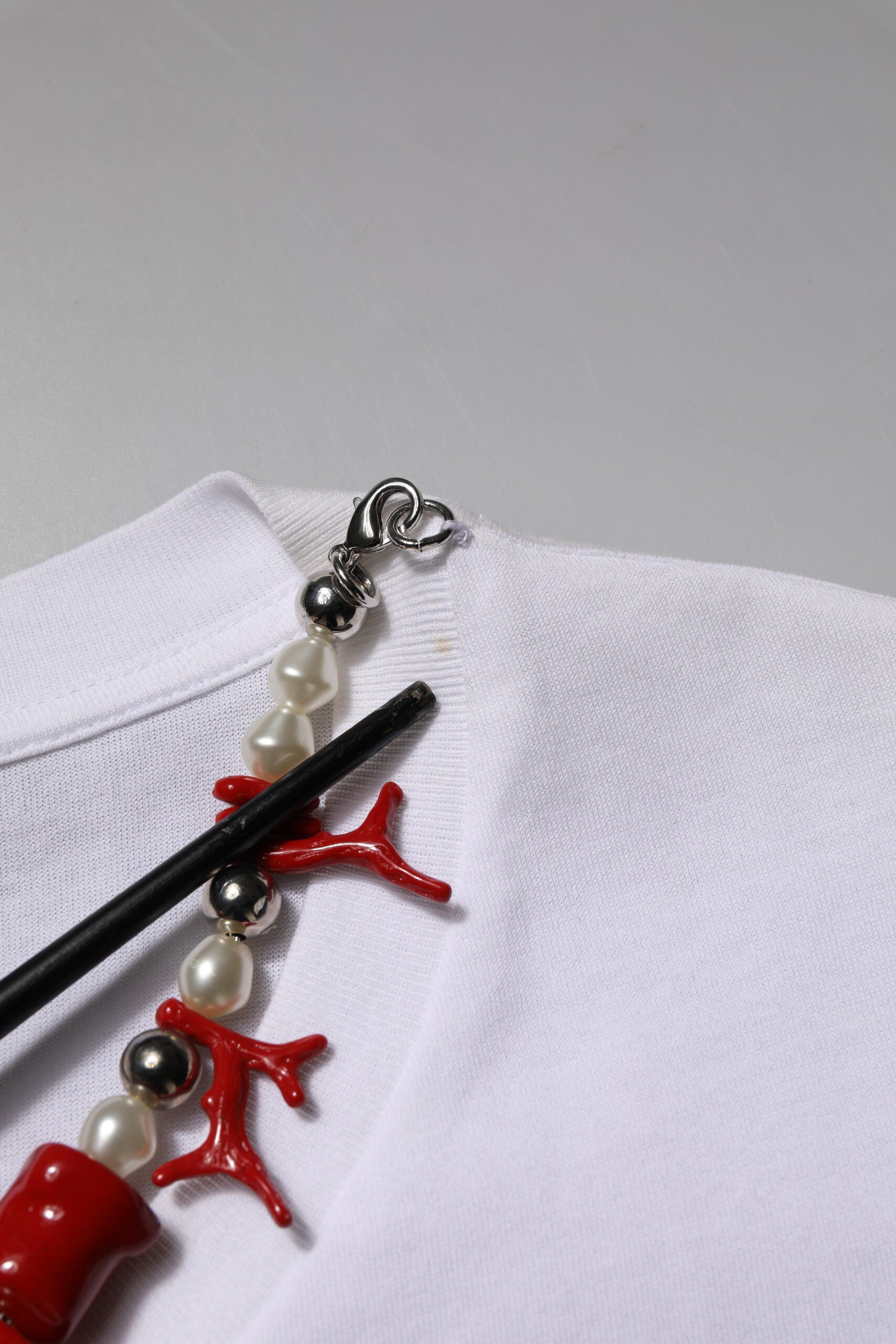 White Embellished Cotton Crew Neck T-shirt