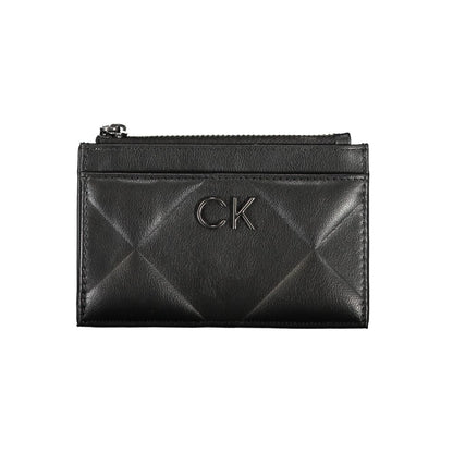 Elegante cartera negra con cremallera y detalles en contraste