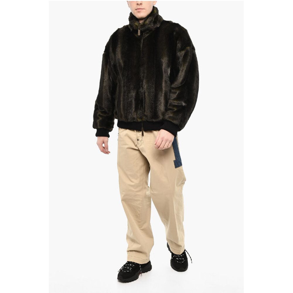 Vegan Fur Bomber With Faux-Leather Logo