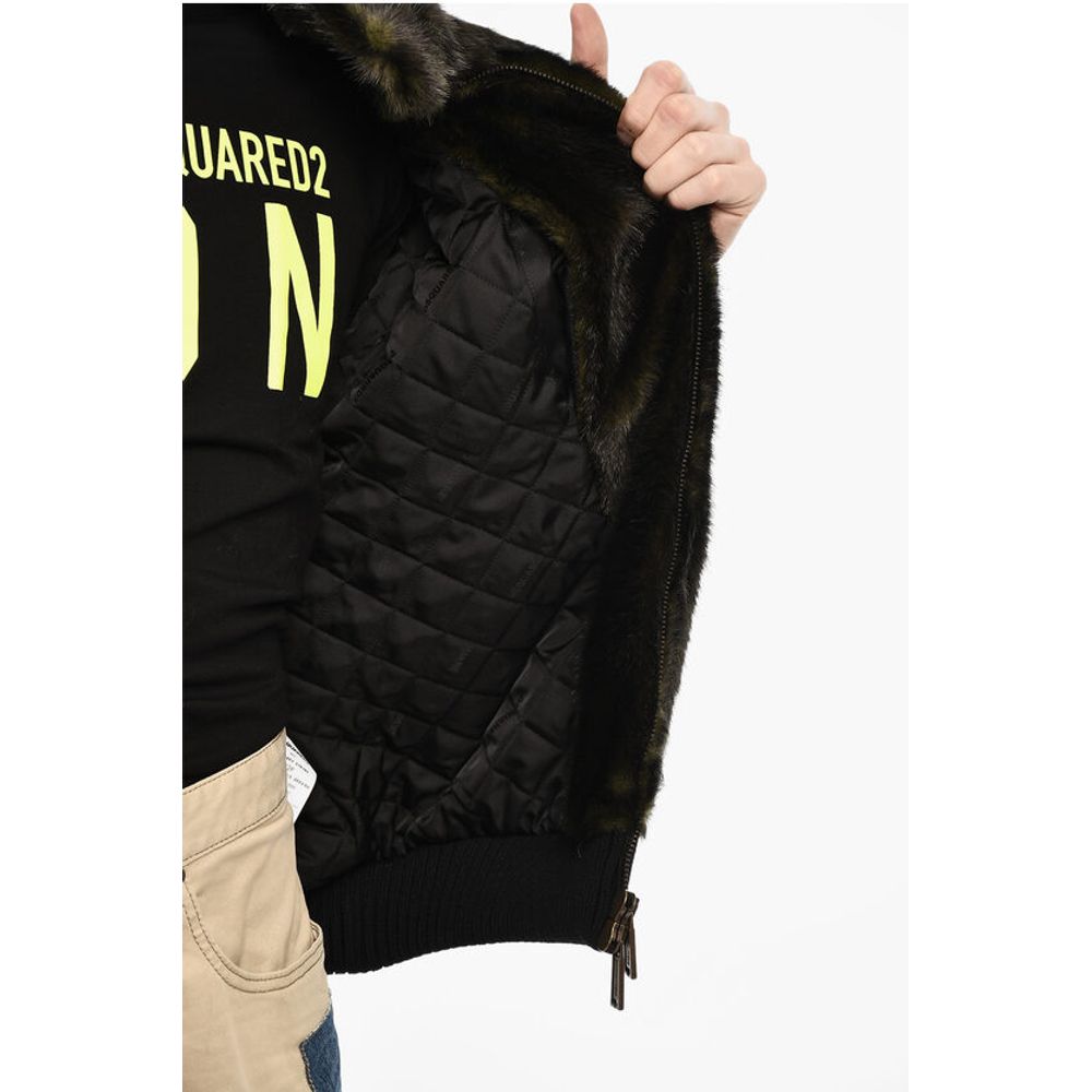 Vegan Fur Bomber With Faux-Leather Logo