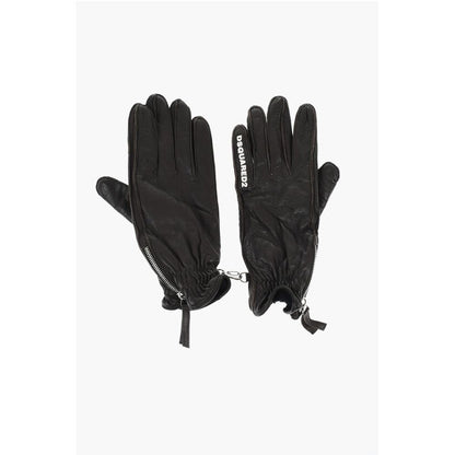 Leather Gloves With Half Zip and Embossed Logo