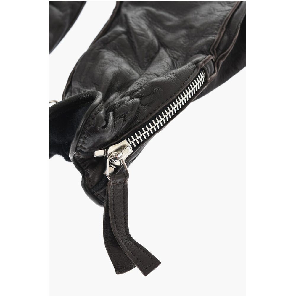 Leather Gloves With Half Zip and Embossed Logo