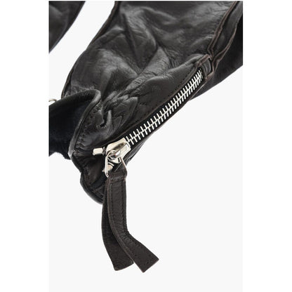 Leather Gloves With Half Zip and Embossed Logo