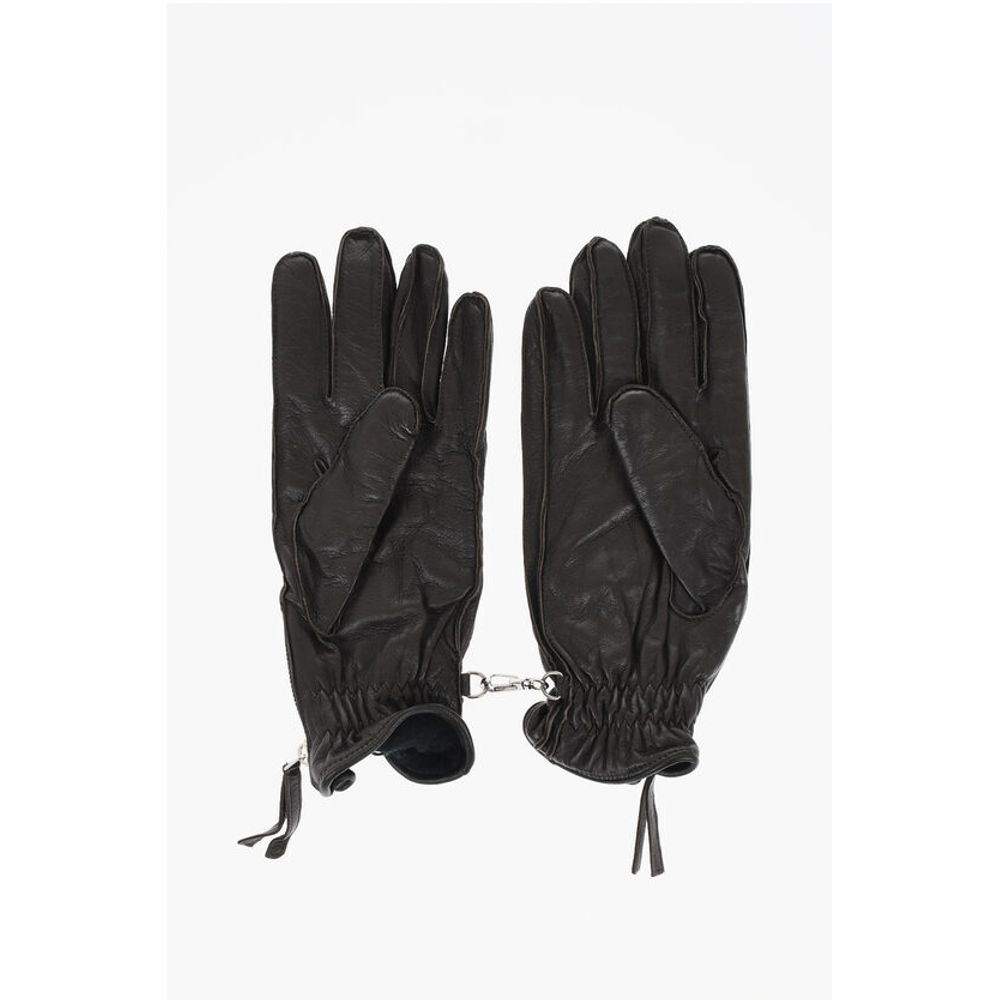 Leather Gloves With Half Zip and Embossed Logo
