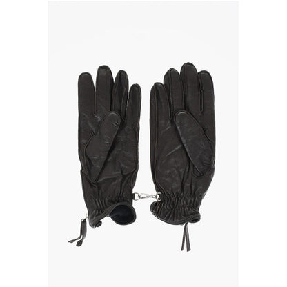 Leather Gloves With Half Zip and Embossed Logo