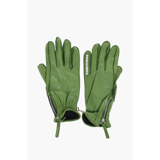 Leather Gloves With Half Zip and Embossed Logo