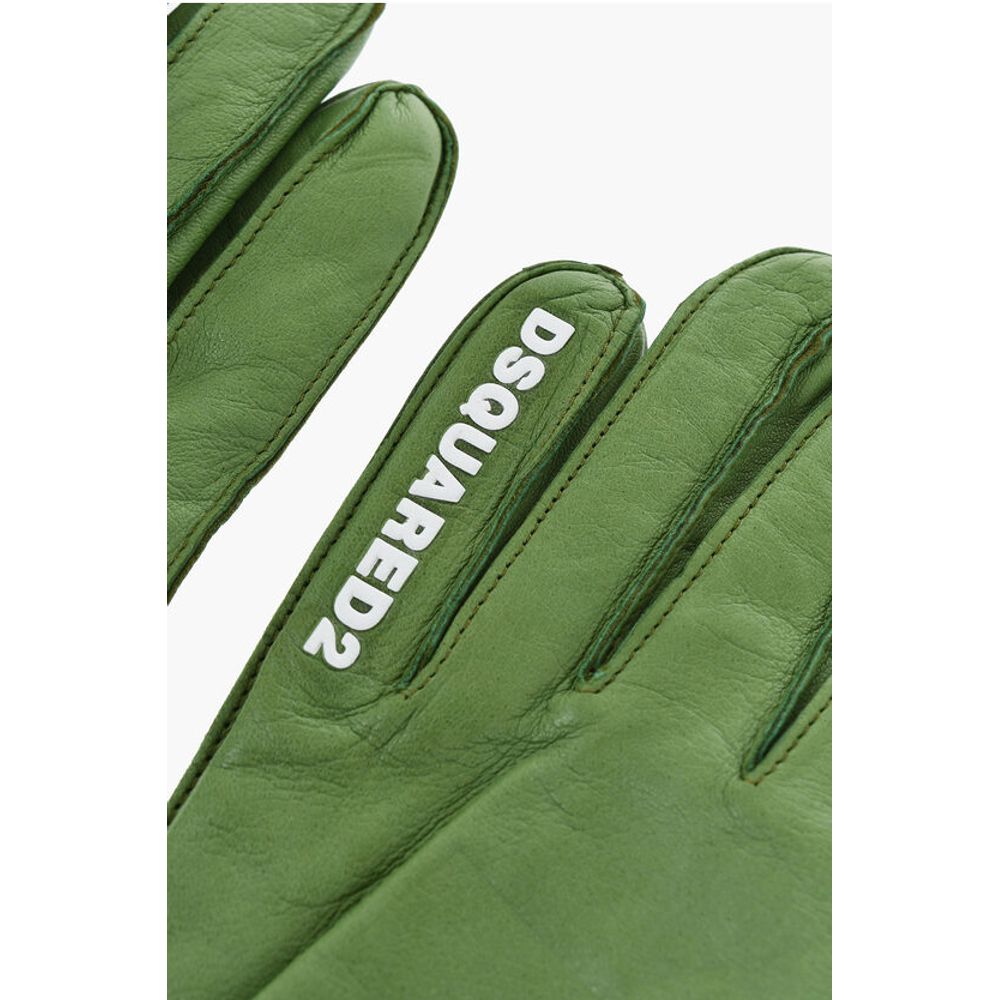 Leather Gloves With Half Zip and Embossed Logo