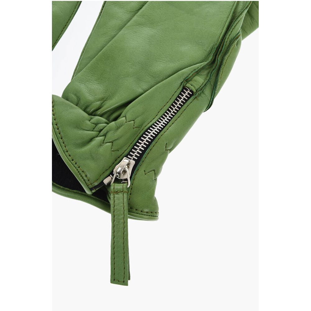 Leather Gloves With Half Zip and Embossed Logo