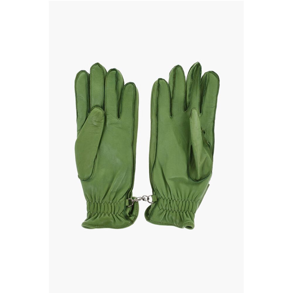 Leather Gloves With Half Zip and Embossed Logo