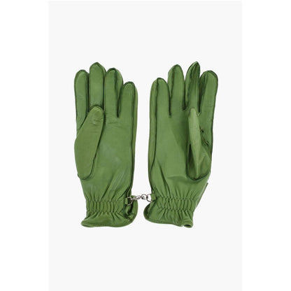 Leather Gloves With Half Zip and Embossed Logo