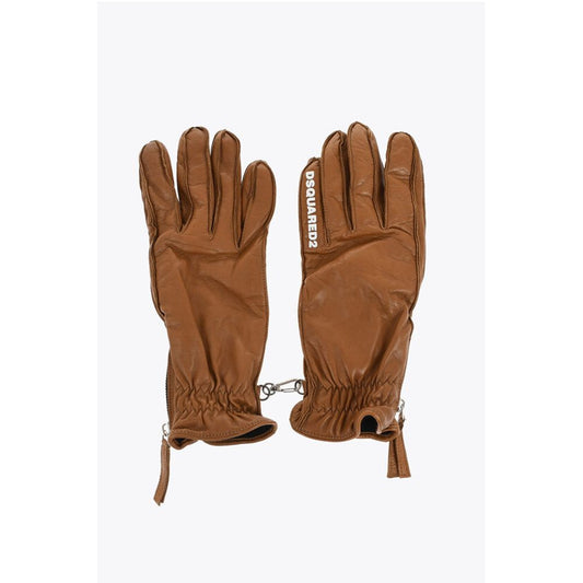 Leather Gloves With Half Zip and Embossed Logo
