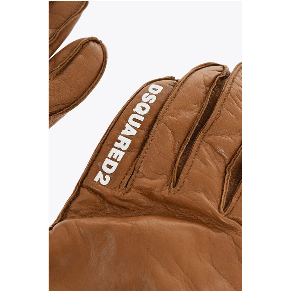 Leather Gloves With Half Zip and Embossed Logo