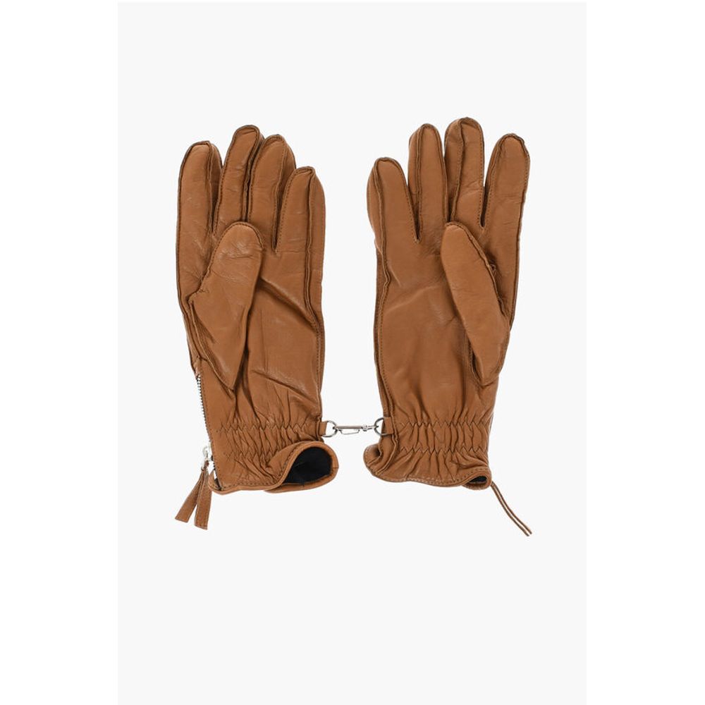 Leather Gloves With Half Zip and Embossed Logo