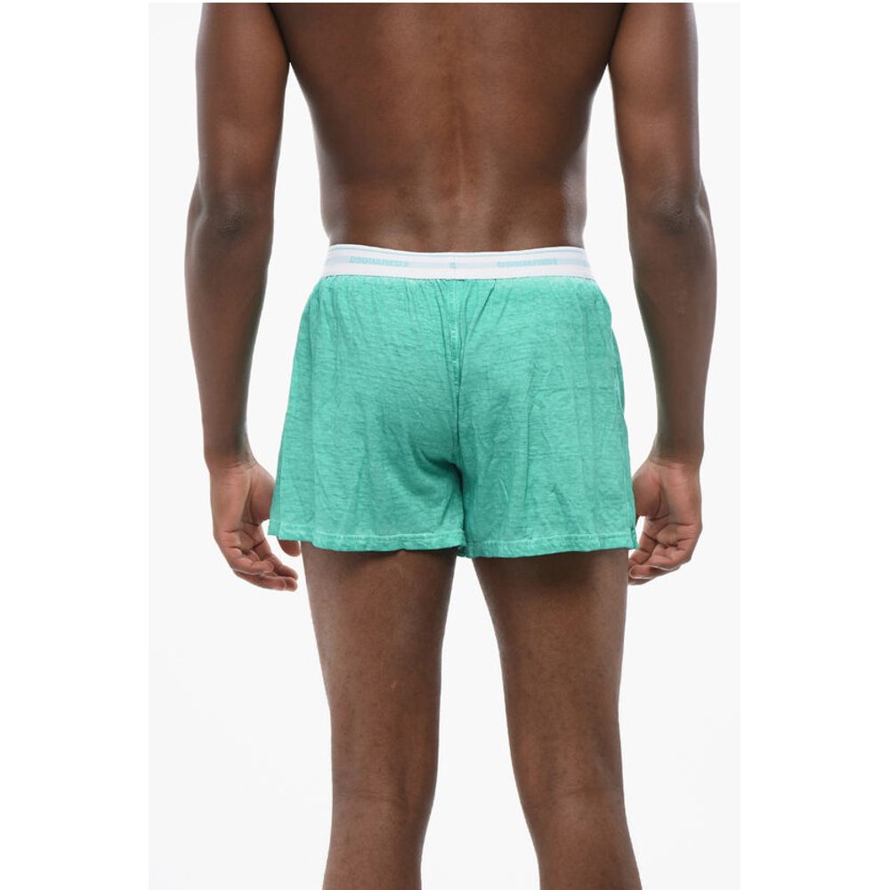 Linen and Cotton Boxer with Logoed Waistband