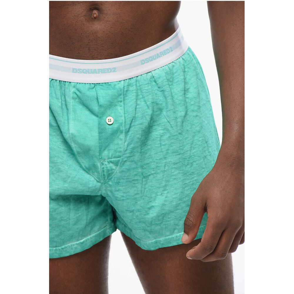 Linen and Cotton Boxer with Logoed Waistband