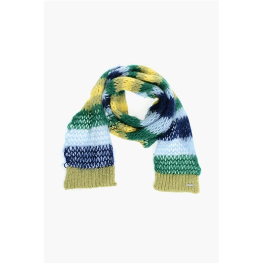 Striped Mohair Blend Scarf with Silver Tone Logo