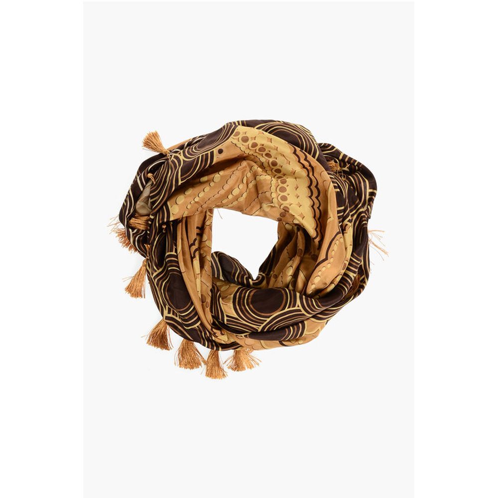 Patterned Silk Foulard with Tassels