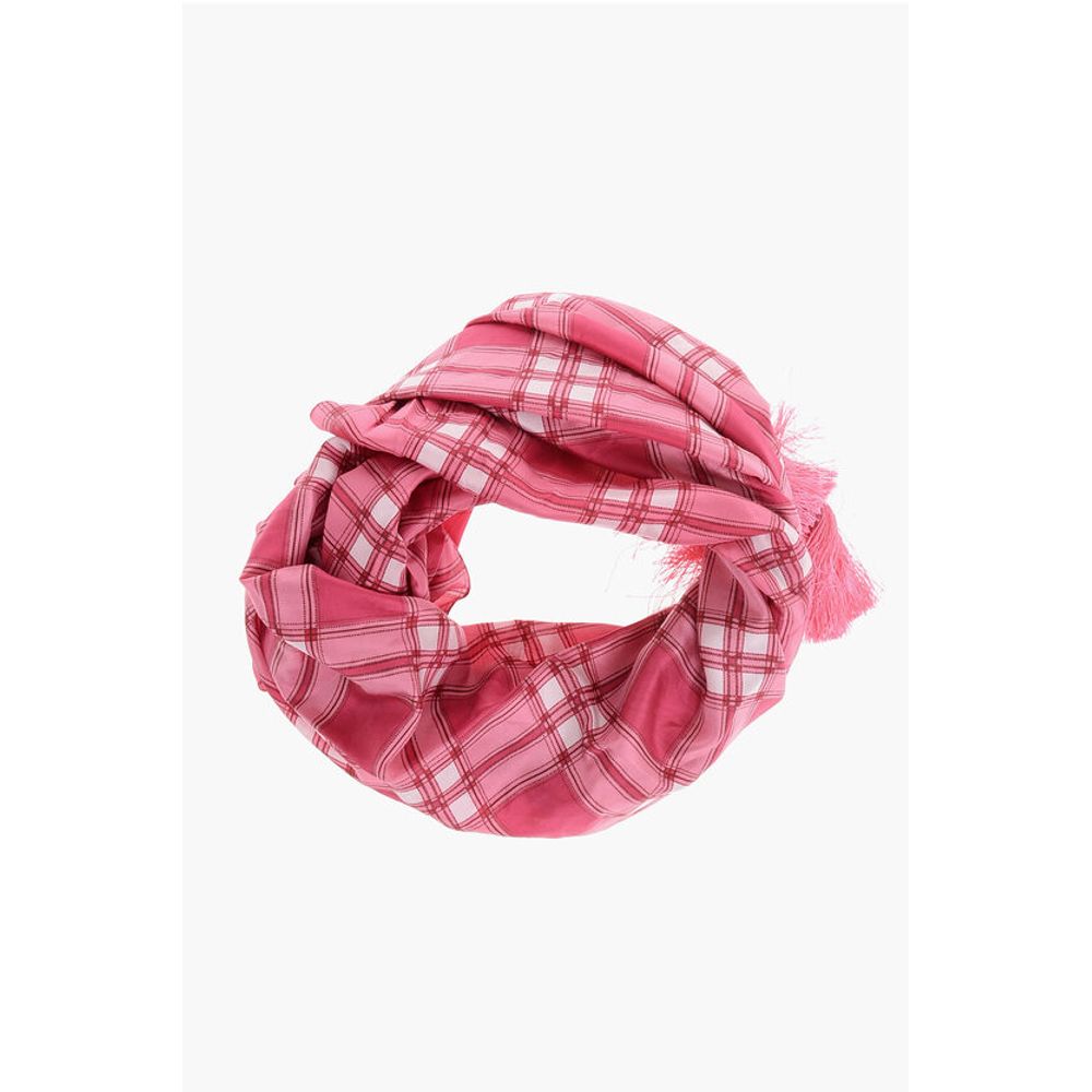Checked Silk Foulard with Tassels