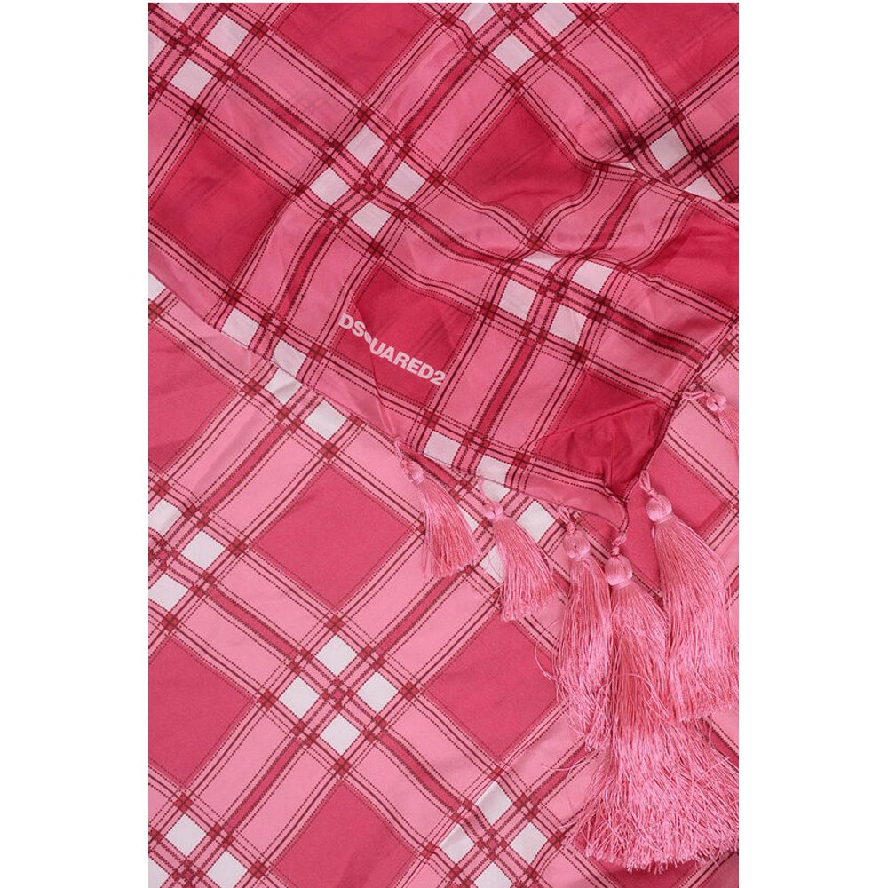 Checked Silk Foulard with Tassels
