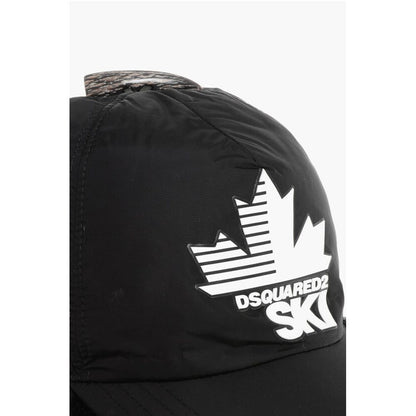 SKI Solid Color Cap with Contrasting Logo and Faux Fur Detai