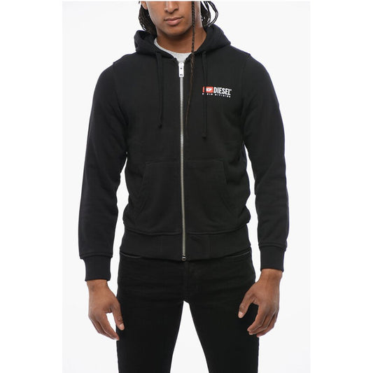 Brushed Cotton Sweatshirt with Hood and Zip Closure